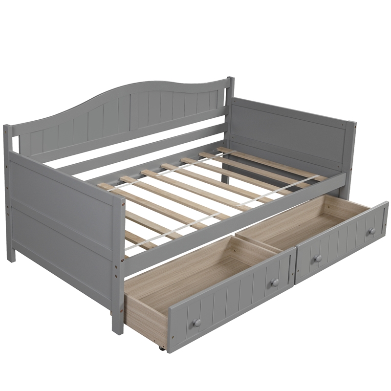 CRO Decor Twin Wooden Daybed with 2 drawers Sofa Bed (Gray)