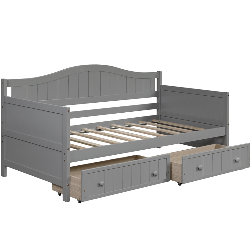 CRO Decor Twin Wooden Daybed with 2 drawers Sofa Bed (Gray)