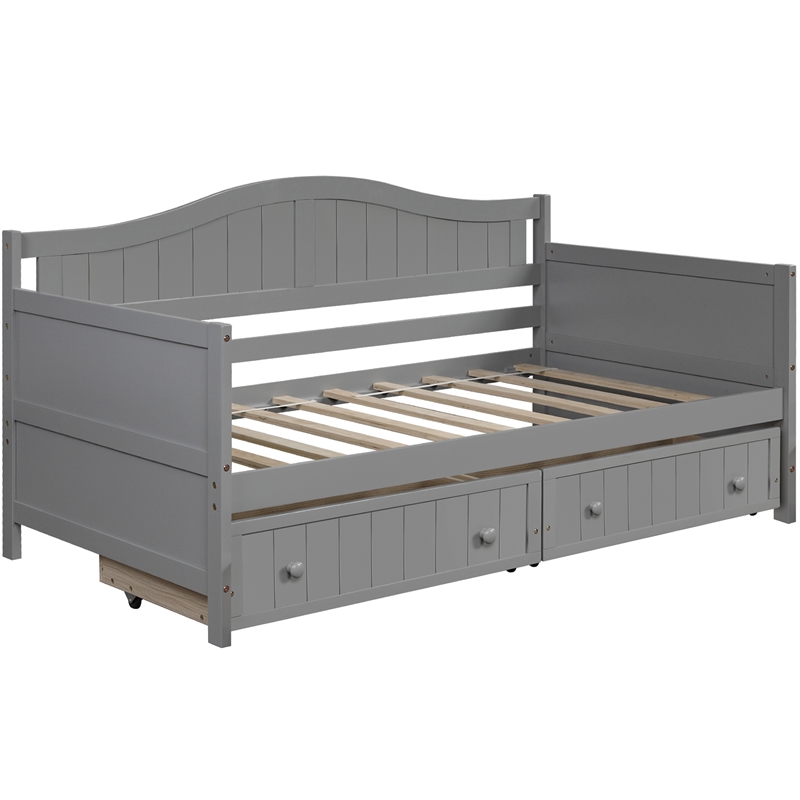 CRO Decor Twin Wooden Daybed with 2 drawers Sofa Bed (Gray)