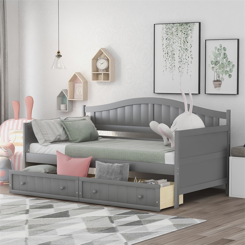 CRO Decor Twin Wooden Daybed with 2 drawers Sofa Bed (Gray)