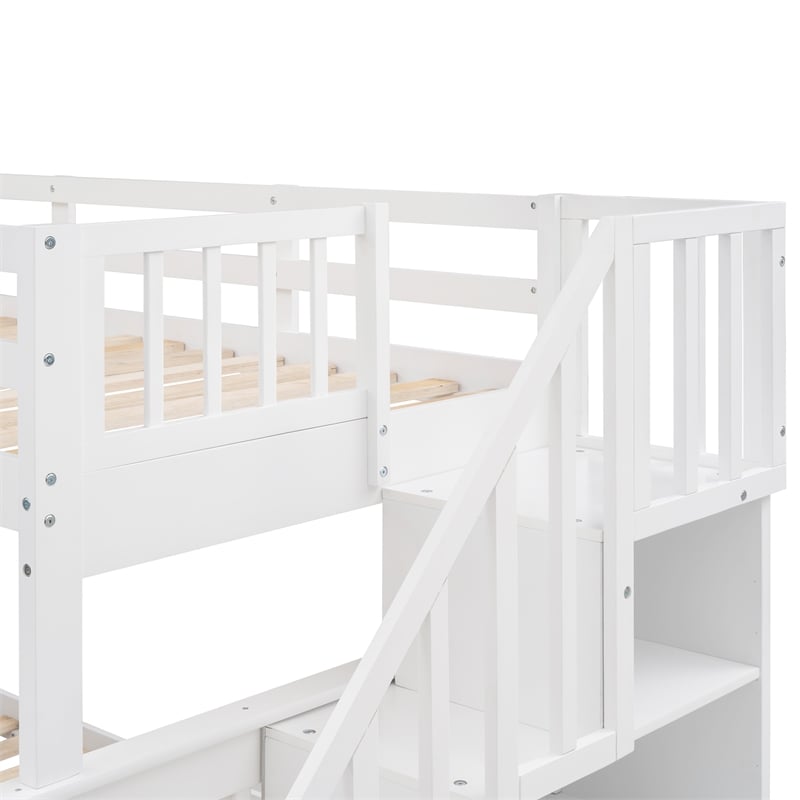 CRO Decor Stairway Twin-Over-Full Bunk Bed with Twin Trundle Storage (White)