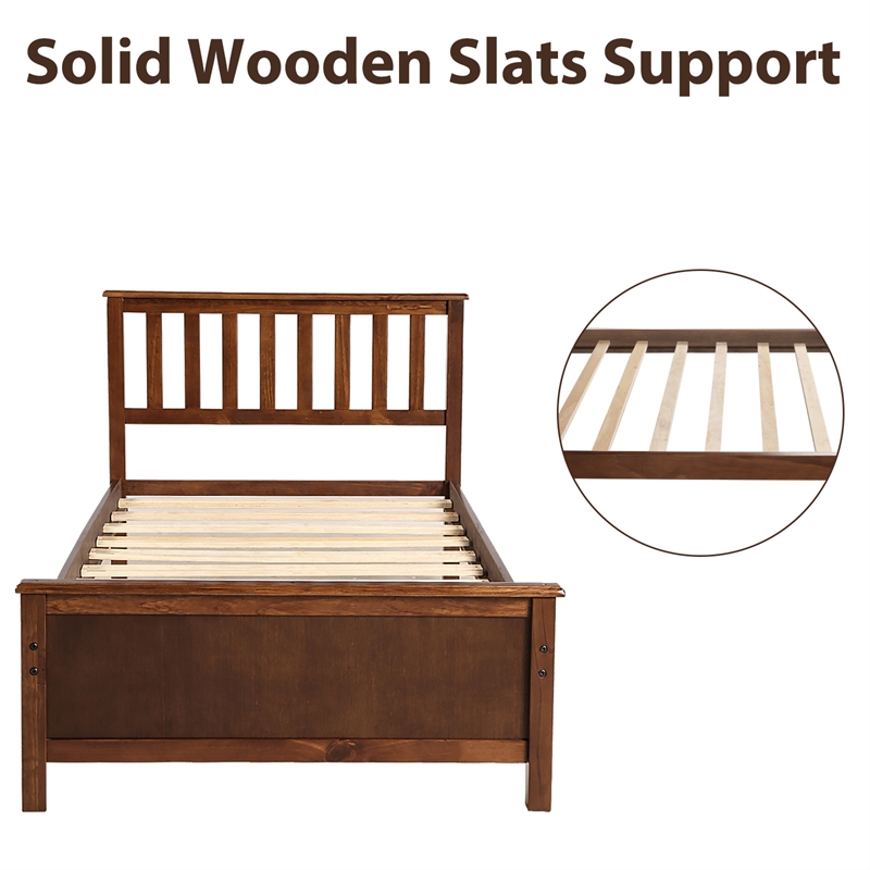 CRO Decor Twin Size Wood Platform Bed with Headboard Footboard (Walnut)