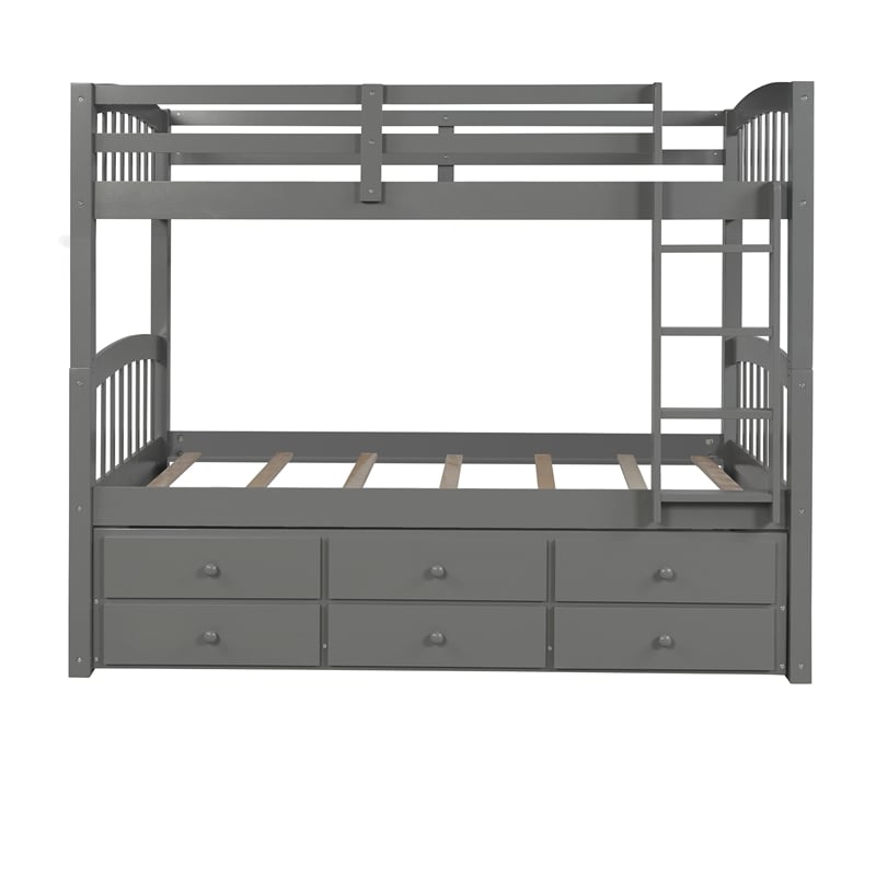 CRO Decor Twin Bunk Bed Trundle with 3 Drawers  with Ladder Safety Rail (Gray)