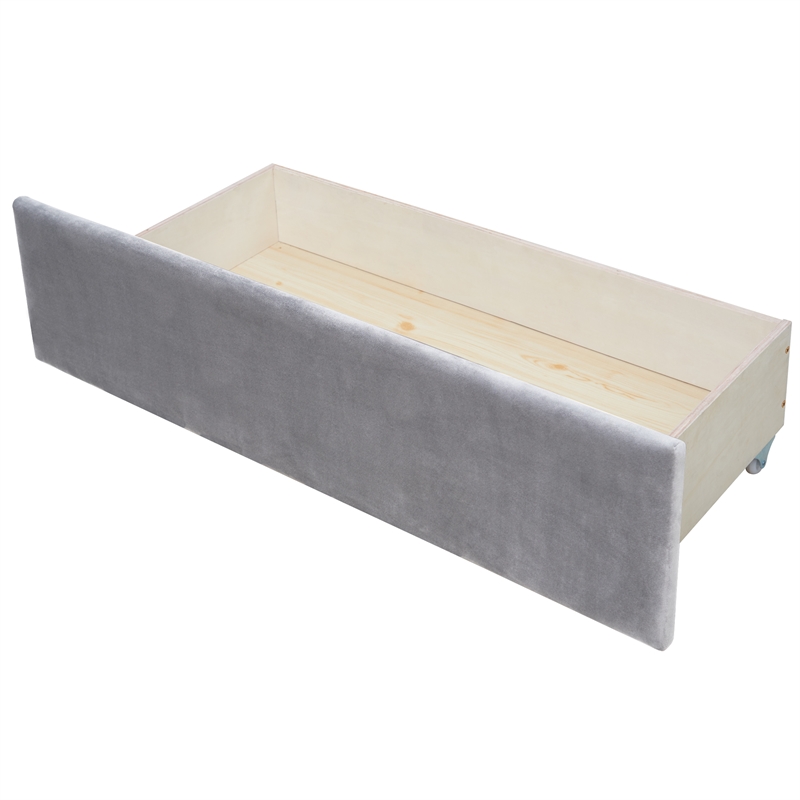 CRO Decor Twin Size Upholstered daybed with Drawers Wood Slat Support (Gray)
