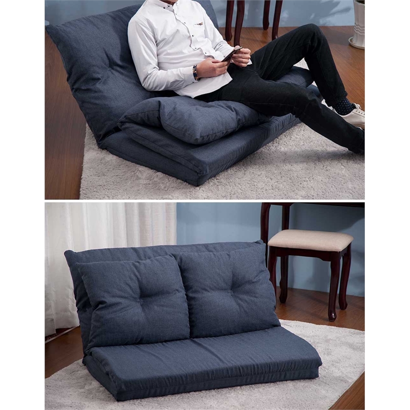 CRO Decor Floor Couch and Sofa Fabric Folding Chaise Lounge (Navy Blue)