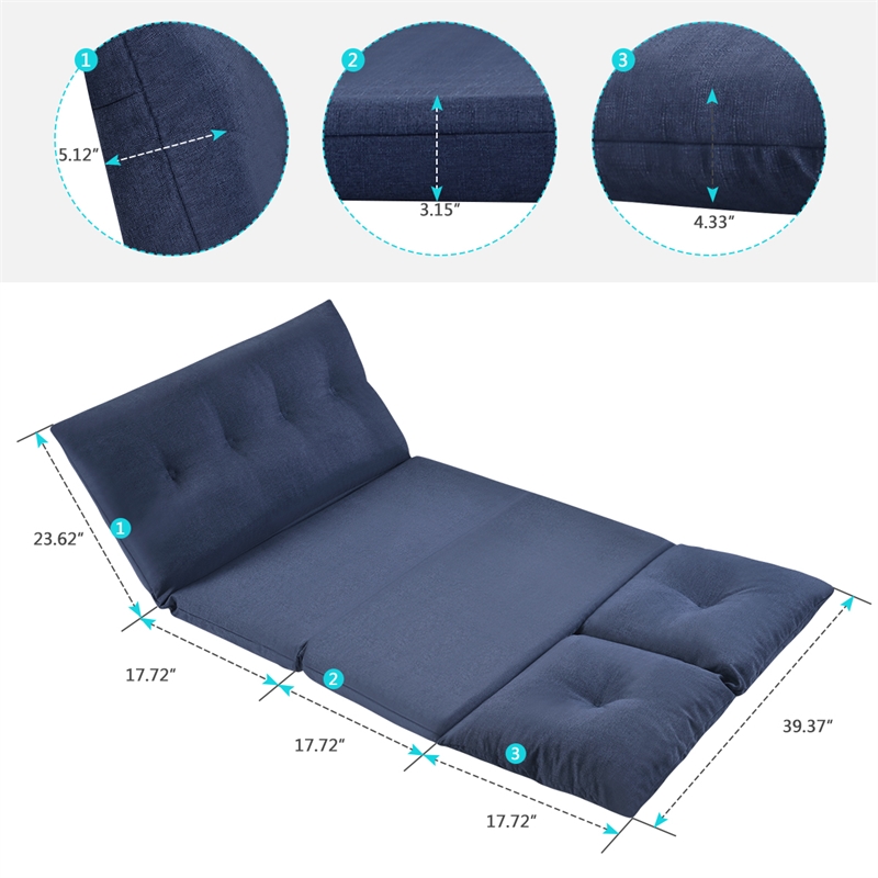 CRO Decor Floor Couch and Sofa Fabric Folding Chaise Lounge (Navy Blue)