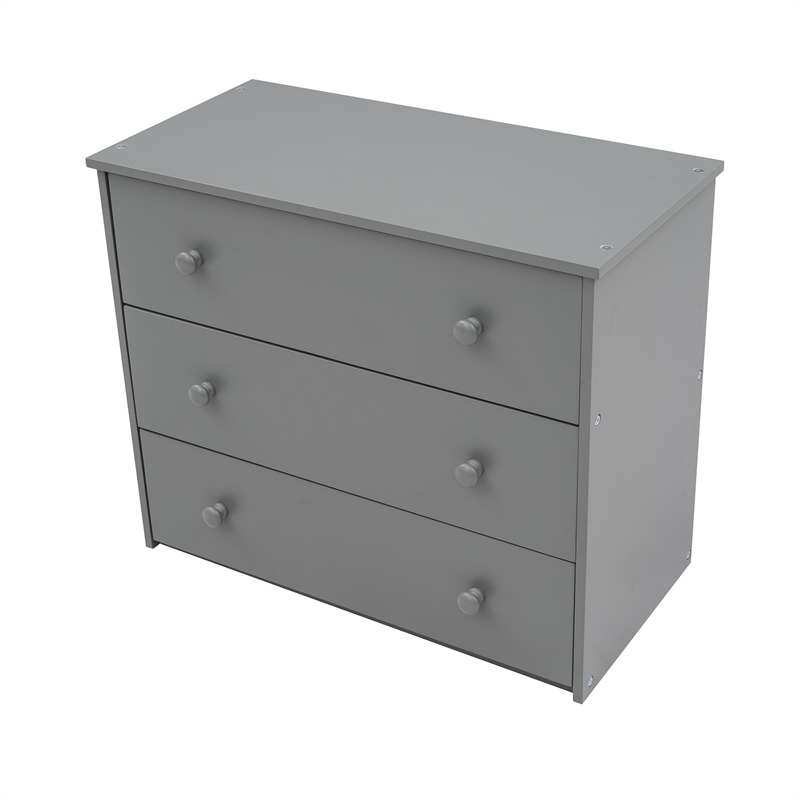 CRO Decor Low Study Twin Loft Bed with Cabinet and Rolling Portable Desk(Gray)