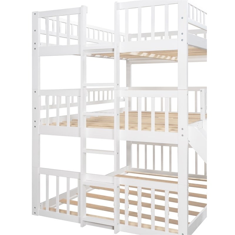 CRO Decor Full-Over-Full Triple Bed with Built-in Ladder and Slide (White)