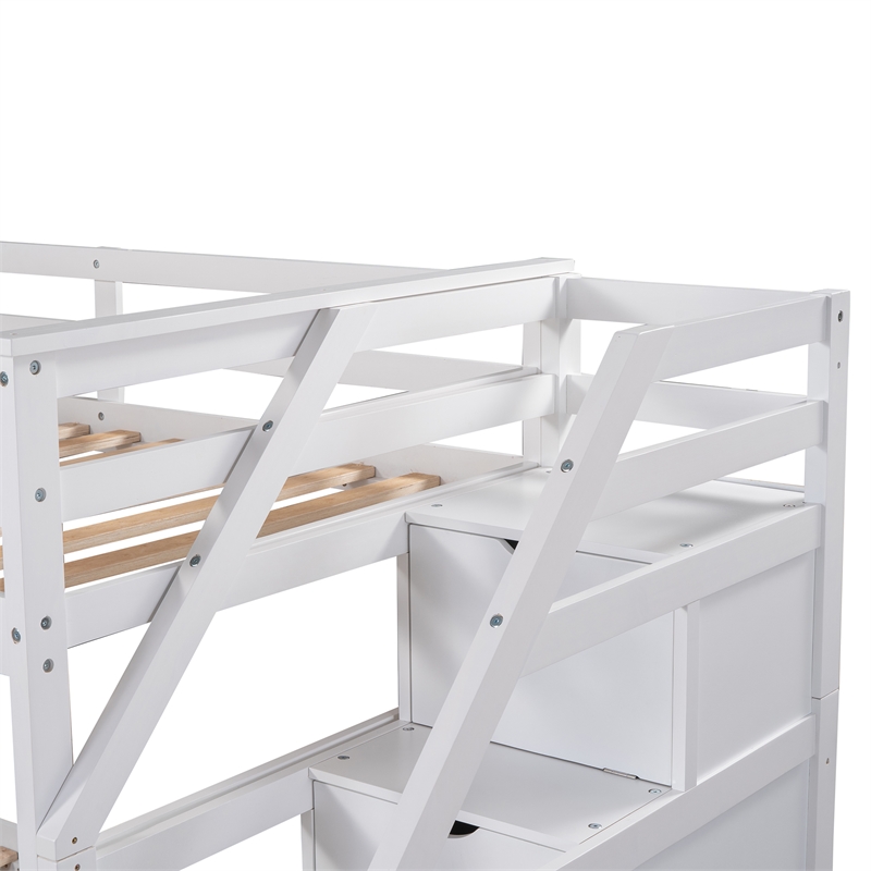CRO Decor Twin-Over-Twin Bunk Bed with Twin Trundle and 3 Storage Stairs(White)