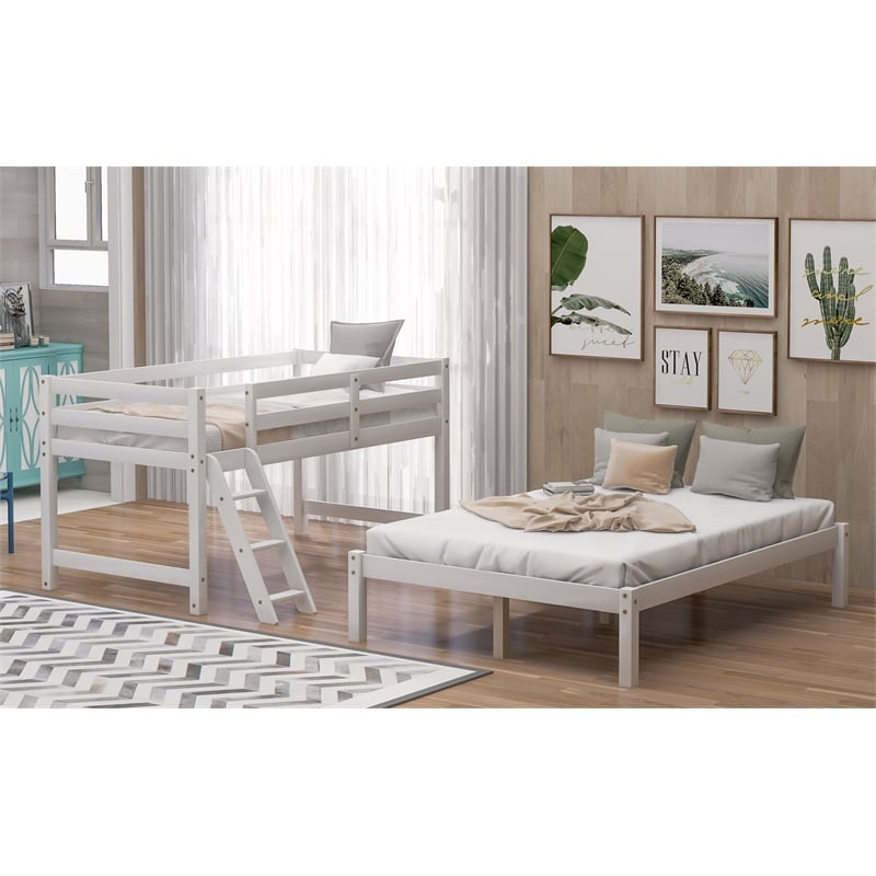 CRO Decor Wood Twin Over Full Bunk Bed (White)