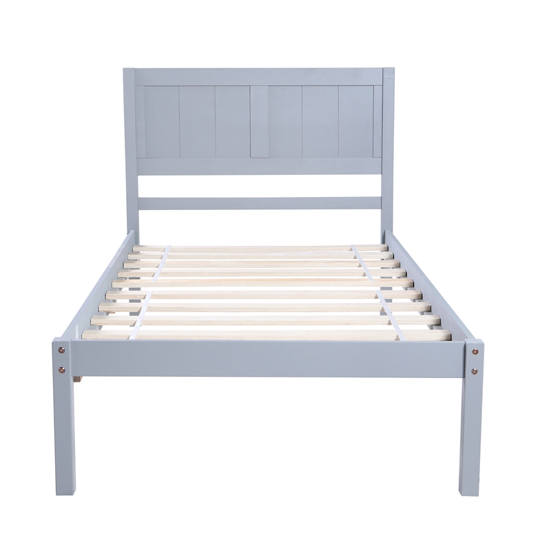 CRO Decor Wood Platform Bed Twin size Platform Bed with Headboard (Gray)