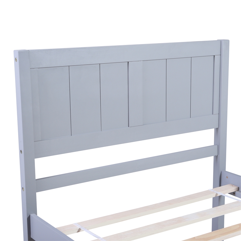 CRO Decor Wood Platform Bed Twin size Platform Bed with Headboard (Gray)
