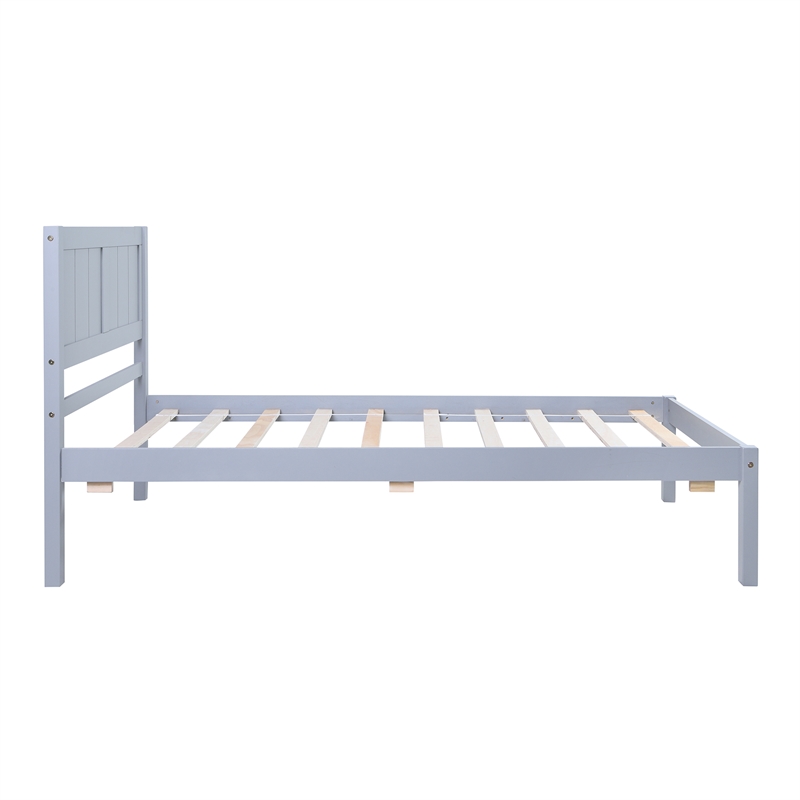 CRO Decor Wood Platform Bed Twin size Platform Bed with Headboard (Gray)