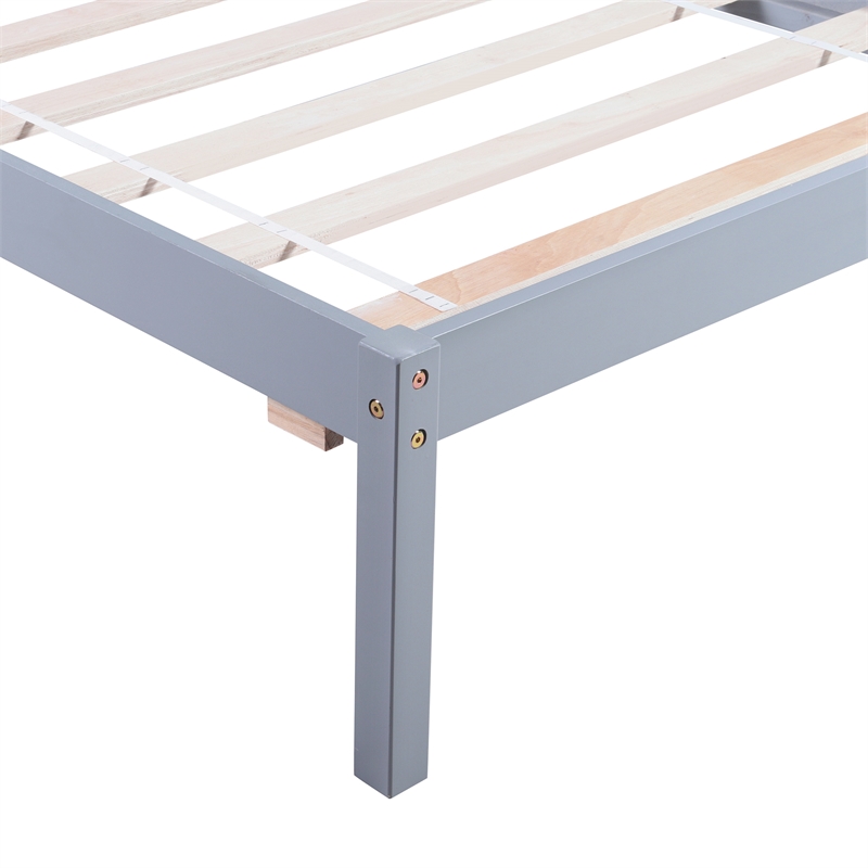 CRO Decor Wood Platform Bed Twin size Platform Bed with Headboard (Gray)