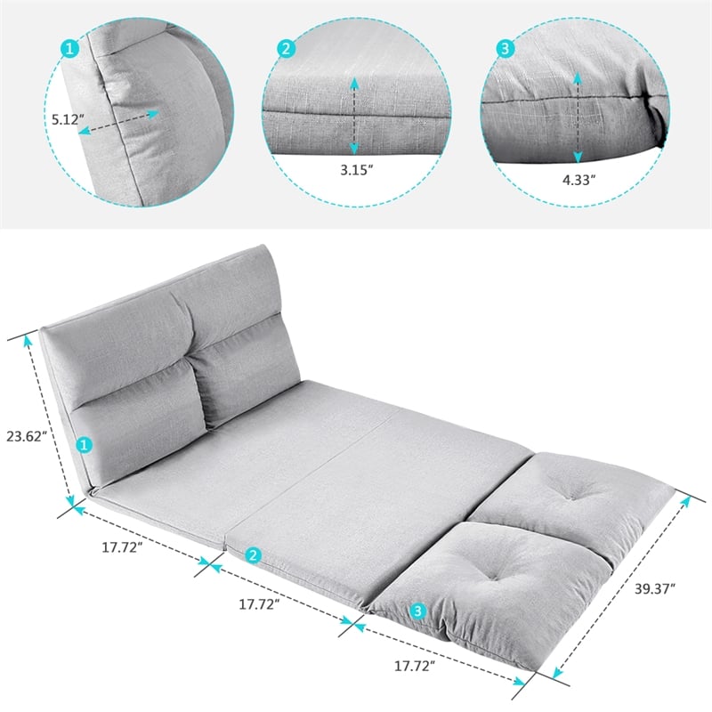 CRO Decor Fabric Folding Chaise Lounge Floor Sofa (Gray)