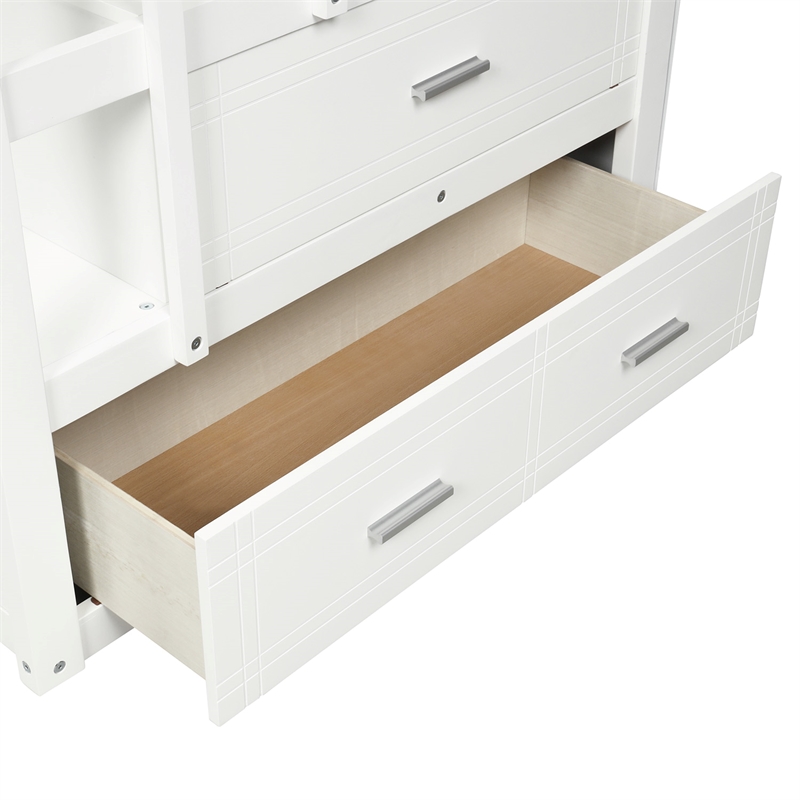 CRO Decor Solid Wood Bunk Bed Hardwood Twin Over Twin with Trundle and Staircase