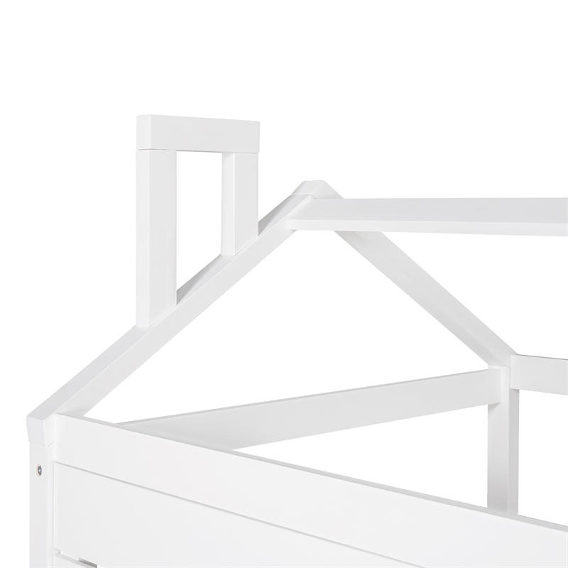 CRO Decor Twin Size House Bed Wood Bed with Two Drawers ( White )