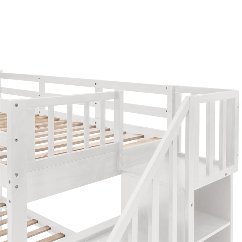 CRO Decor Stairway Twin-Over-Full Bunk Bed with Drawer Storage and Guard Rail