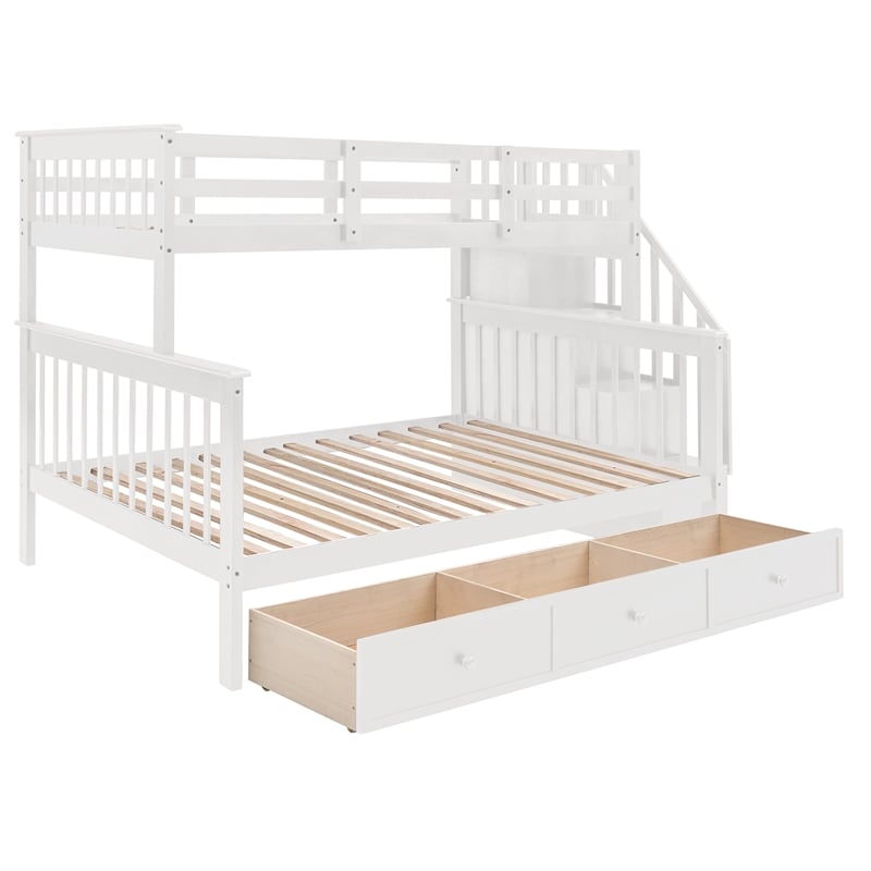 CRO Decor Stairway Twin-Over-Full Bunk Bed with Drawer Storage and Guard Rail