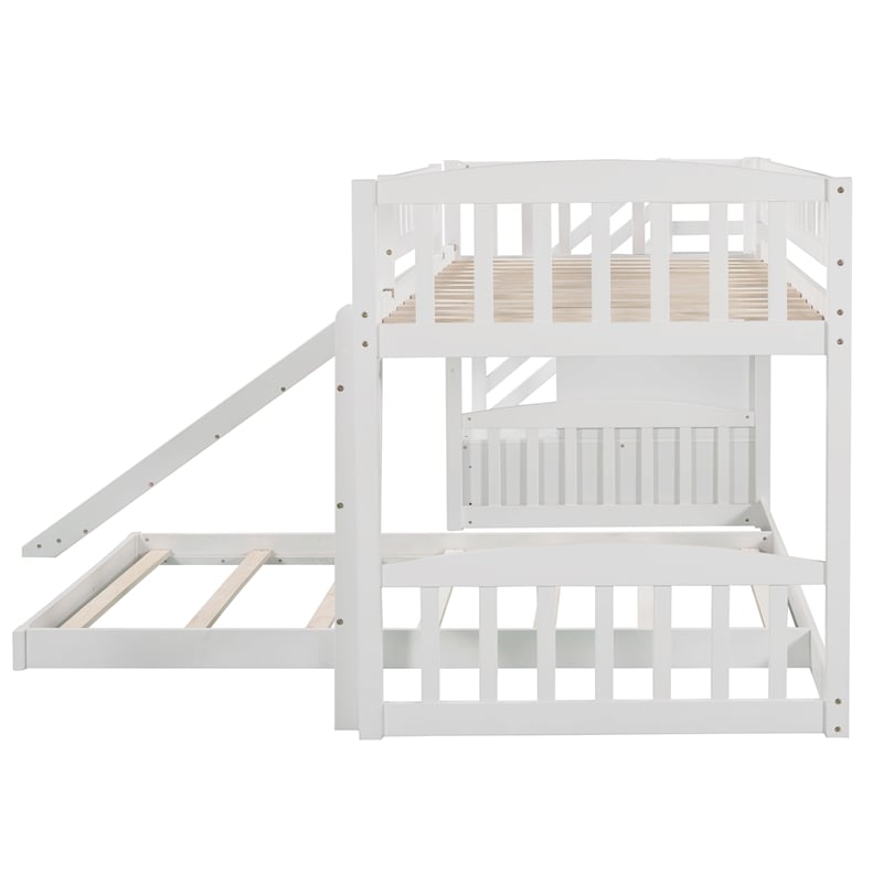 CRO Decor Stairway Twin over Twin Bunk Bed with Two Drawers and Slide (White)