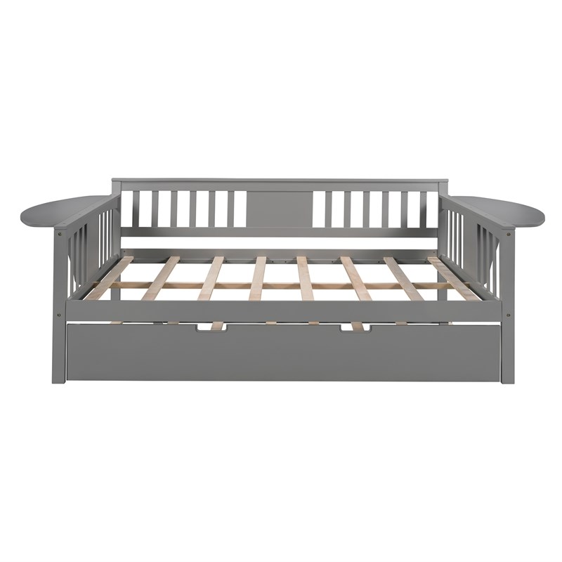 CRO Decor Full size Daybed with Twin size Trundle Wood Slat Support (Gray)
