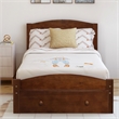 CRO Decor Wood Platform Twin Bed Frame with Storage Drawer (Walnut)