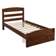 CRO Decor Wood Platform Twin Bed Frame with Storage Drawer (Walnut)