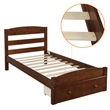CRO Decor Wood Platform Twin Bed Frame with Storage Drawer (Walnut)