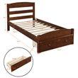 CRO Decor Wood Platform Twin Bed Frame with Storage Drawer (Walnut)