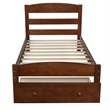 CRO Decor Wood Platform Twin Bed Frame with Storage Drawer (Walnut)