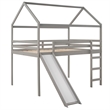 CRO Decor Full Size Loft Bed with Slide House Bed with Slide (Gray)
