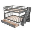 CRO Decor Stairway Full-Over-Full Bunk Bed with Drawer Storage (Gray)