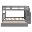 CRO Decor Stairway Full-Over-Full Bunk Bed with Drawer Storage (Gray)