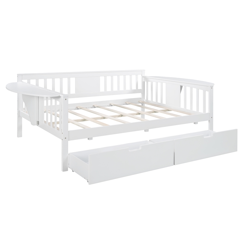 CRO Decor Full size Daybed with Two Drawers Wood Slat Support (White)