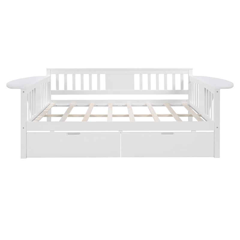 CRO Decor Full size Daybed with Two Drawers Wood Slat Support (White)