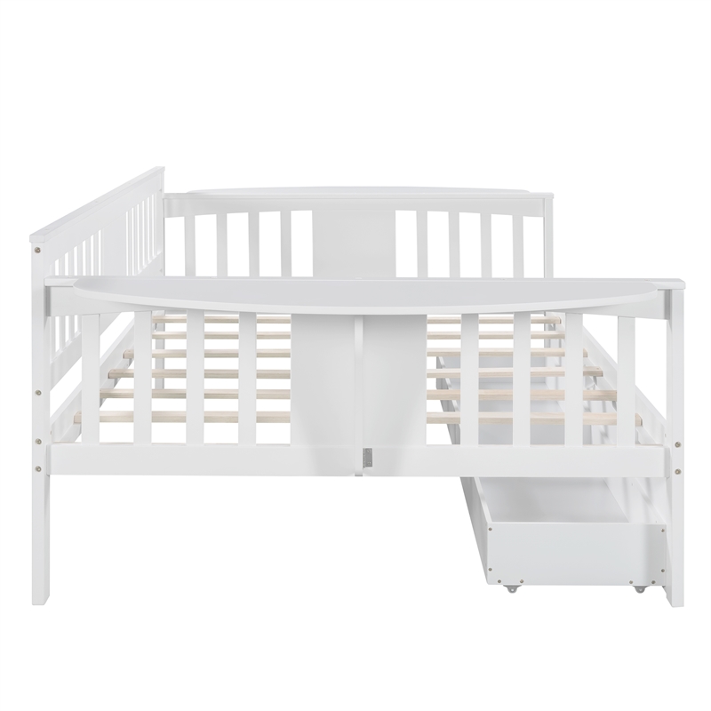 CRO Decor Full size Daybed with Two Drawers Wood Slat Support (White)