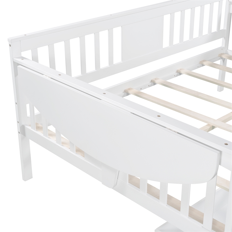CRO Decor Full size Daybed with Two Drawers Wood Slat Support (White)
