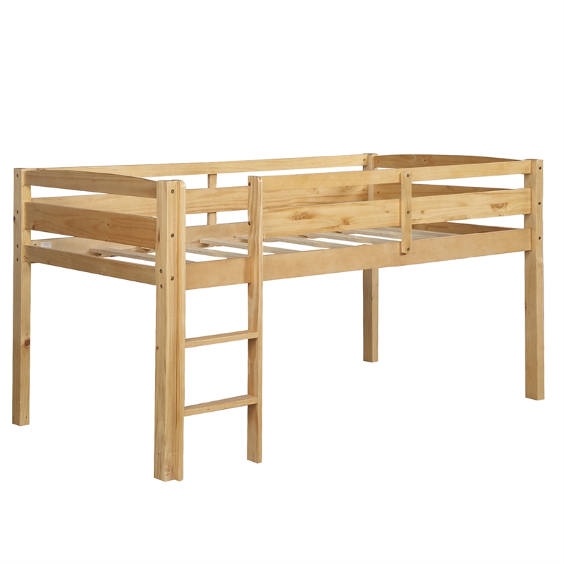 CRO Decor Twin Wood Loft Bed Low Loft Beds with Ladder Twin (Walnut)