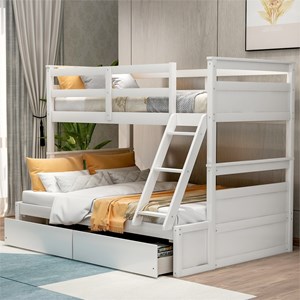 CRO Decor Twin over Full Wood Bunk Bed with Storage - White