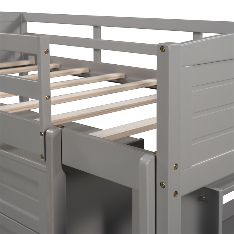 CRO Decor Low Twin Size Loft Bed with Cabinets Shelves and Slide - Gray