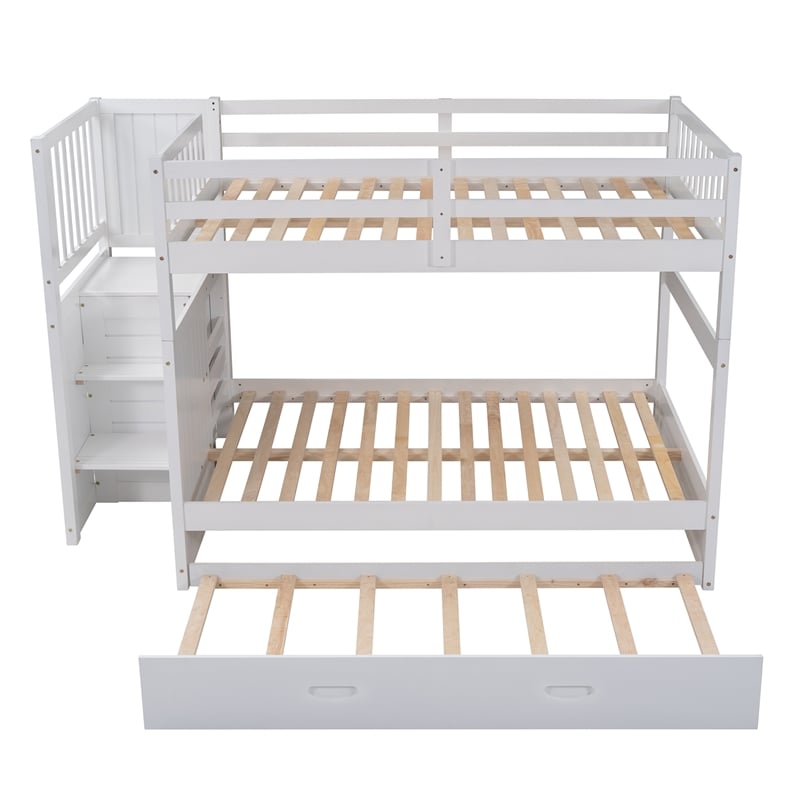 CRO Decor Full over Full Bunk Bed with Twin Size Trundle (White)