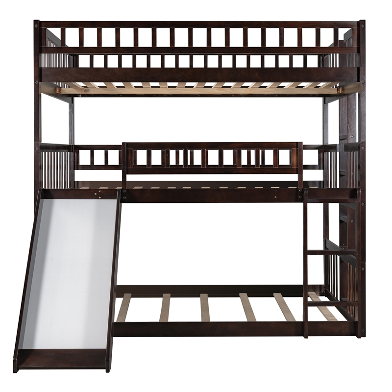 CRO Decor Full-Over-Full-Over-Full Triple Bed with Built-in Ladder and Slide