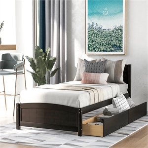 CRO Decor Twin size Platform Bed with Two Drawers (Espresso)