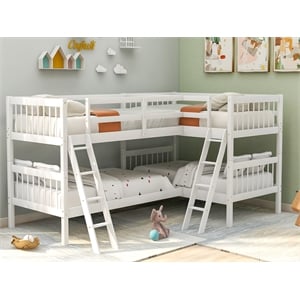 CRO Decor L-Shaped Bunk Bed with Ladder -Twin Size (White)