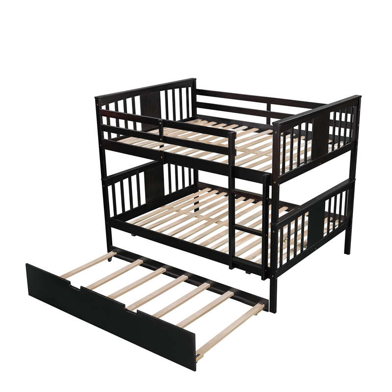 CRO Decor Full over Full Bunk Bed with Twin Size Trundle and Ladder- Espresso