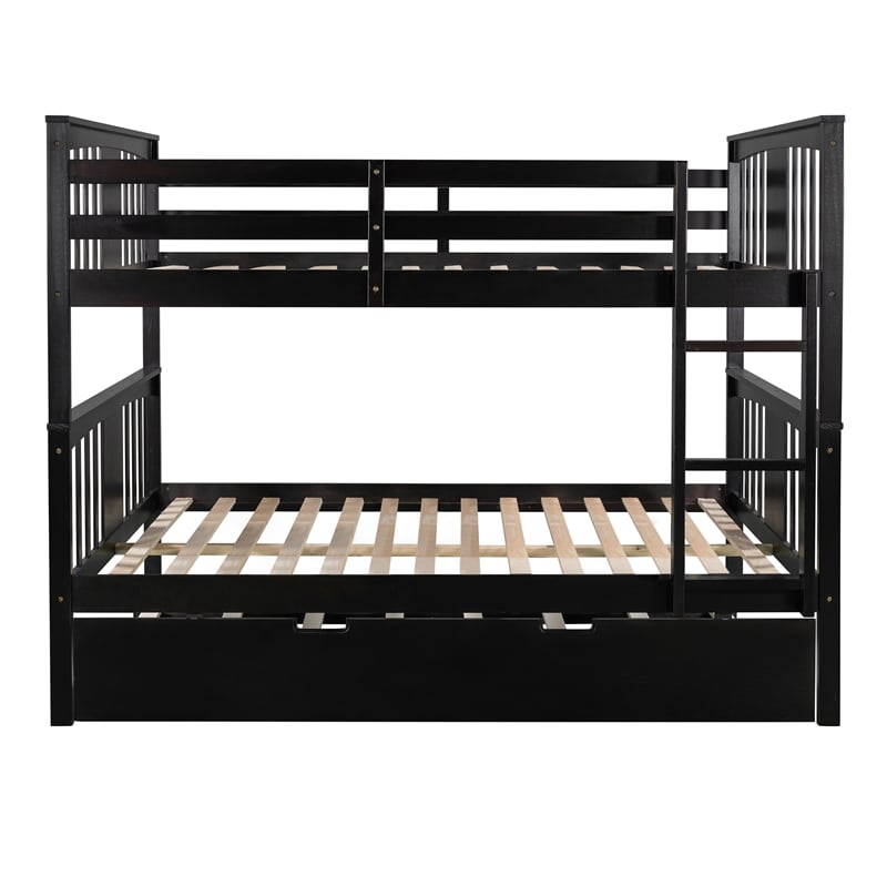 CRO Decor Full over Full Bunk Bed with Twin Size Trundle and Ladder- Espresso