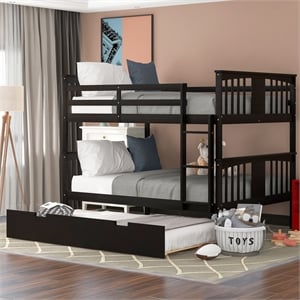 CRO Decor Full over Full Bunk Bed with Twin Size Trundle and Ladder- Espresso
