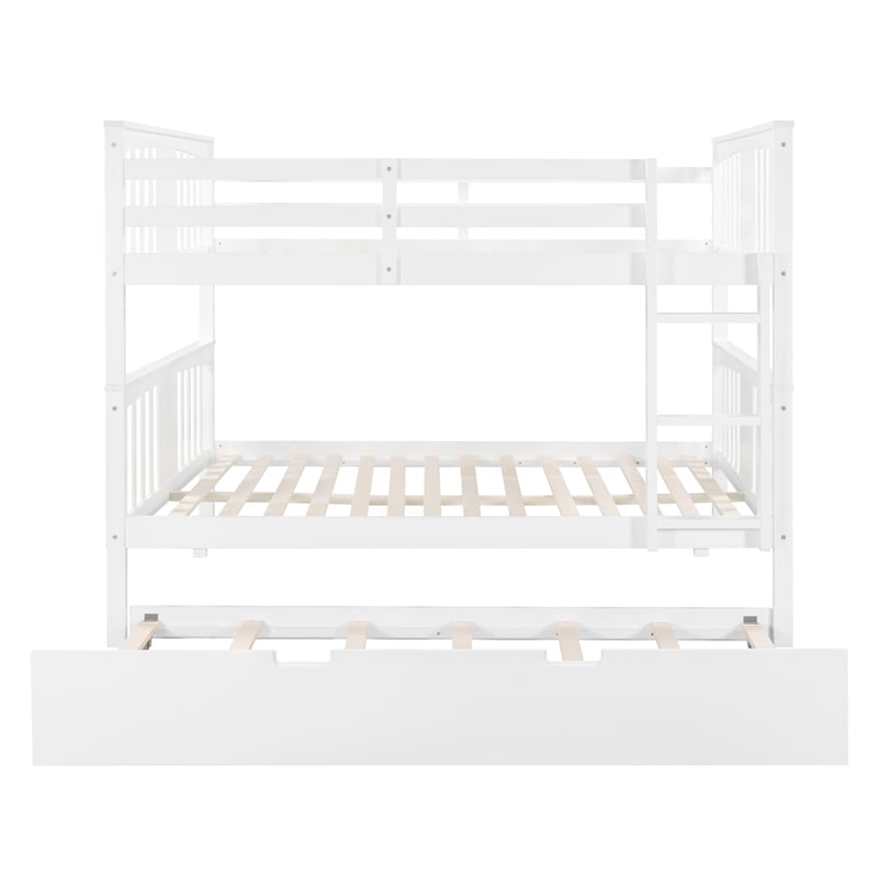 CRO Decor Full over Full Bunk Bed with Twin Size Trundle and Ladder-White