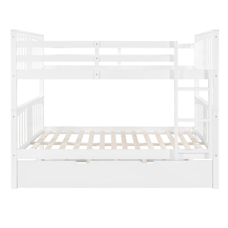 CRO Decor Full over Full Bunk Bed with Twin Size Trundle and Ladder-White