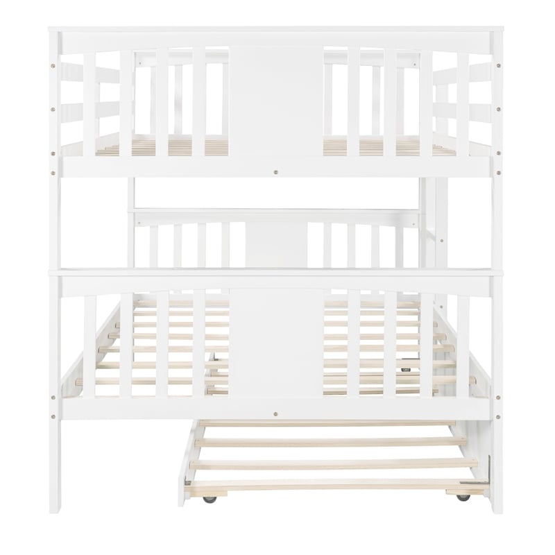 CRO Decor Full over Full Bunk Bed with Twin Size Trundle and Ladder-White